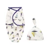 Insular Soft Baby Swaddle Muslin Blanket Printed by Cute Animal and Zipper Wrap Swaddling Blanket + Hats Set 2