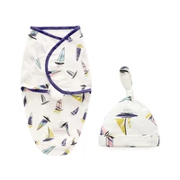 Insular Soft Baby Swaddle Muslin Blanket Printed by Cute Animal and Zipper Wrap Swaddling Blanket + Hats Set 2