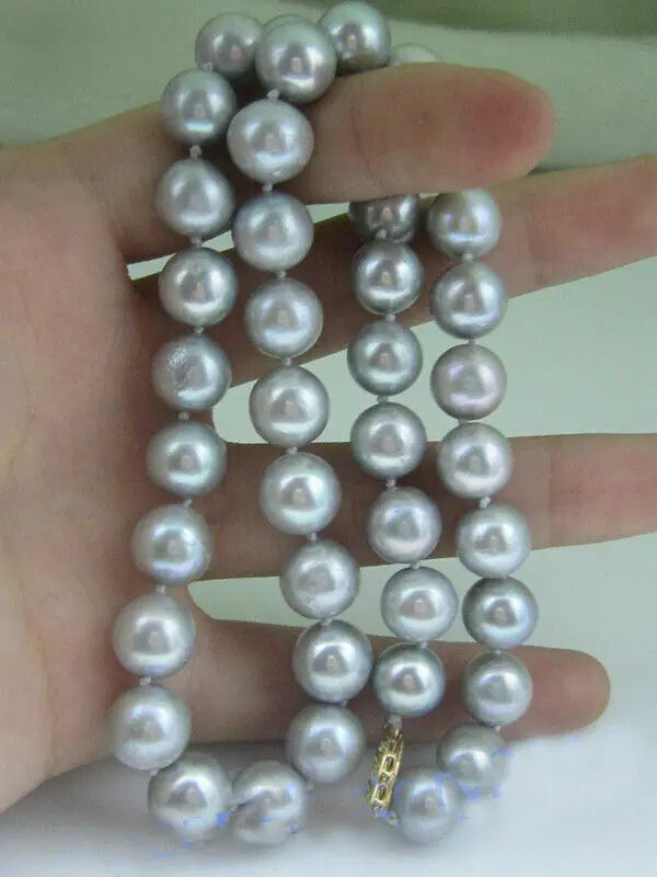 

Genuine AAA+ 9-10mm round gray akoya pearl necklace 18 " 14k gold clasp