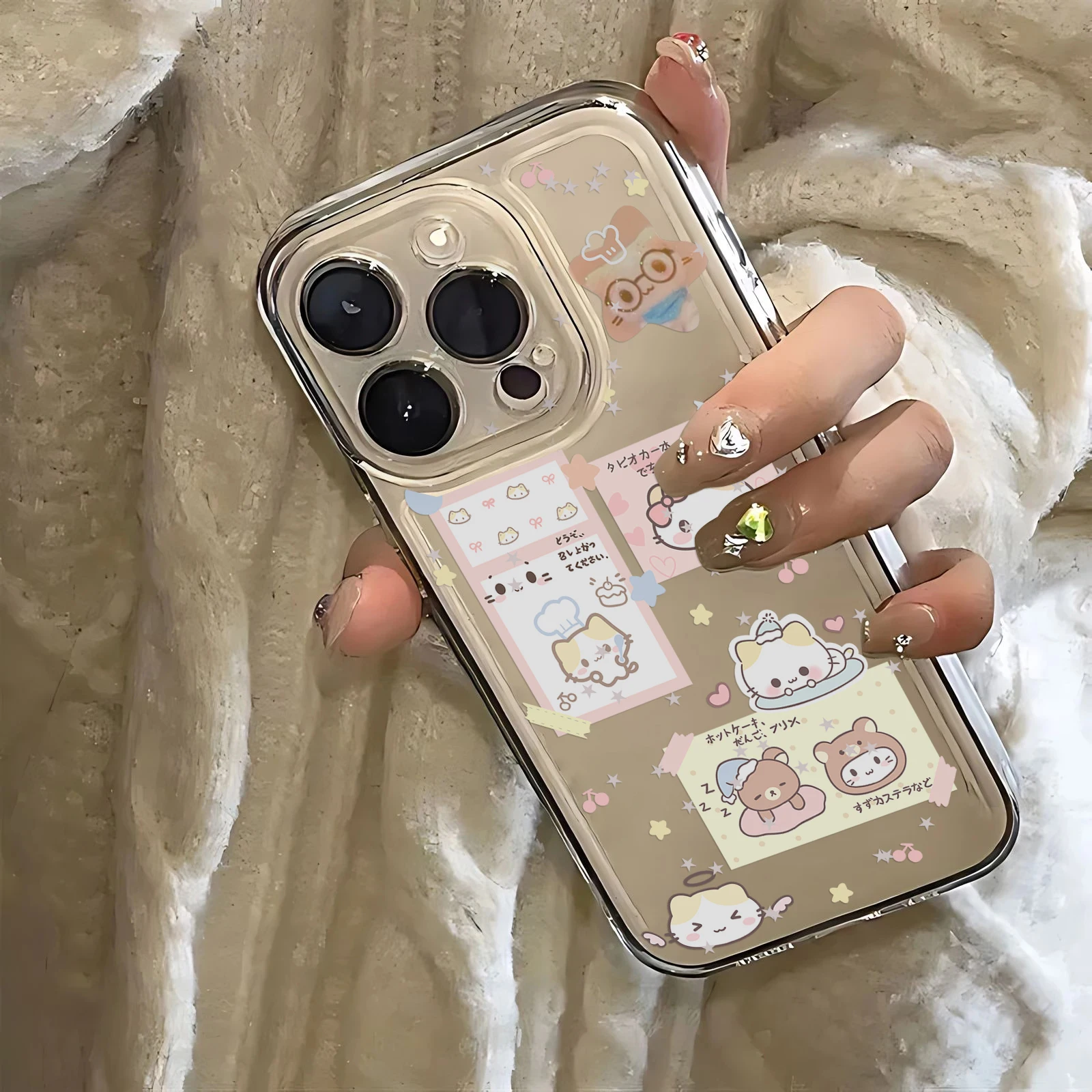 Charming Rilakkuma Cat Illustration Phone Case - Soft TPU Cover