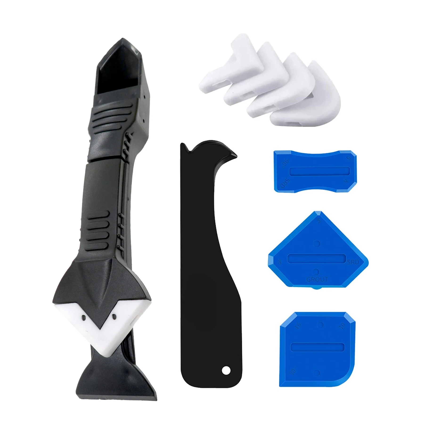 Caulking Tool Caulk Remover&Glass Glue Angle Scraper 3 in 1 Silicone Caulking Tool Kit Caulk Removal Tool