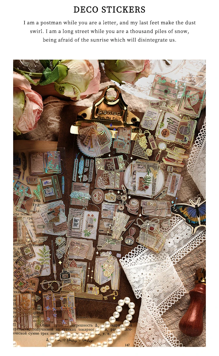 3 teile/paket 3D Vergoldung Handwerk Aufkleber PET Materialien DIY Cut Collage Junk Journal Pflanzen Blumen Dekor Aufkleber Schreibwaren – Detail 2