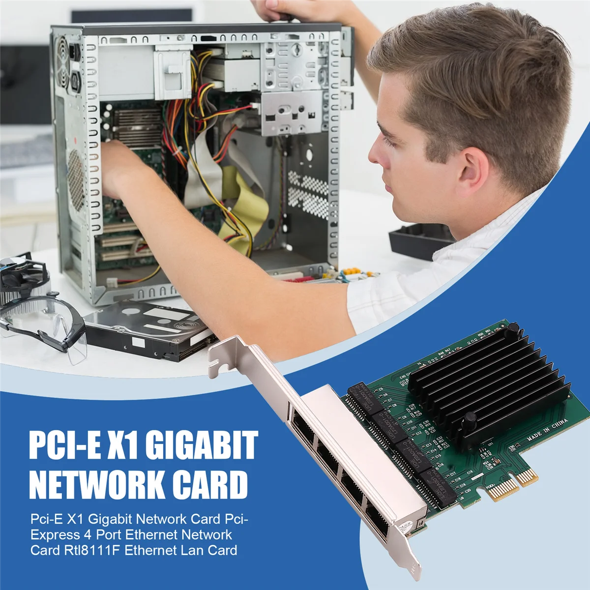 Hot sale Pci-E X1 Gigabit Network Card Pci-Express 4 Port Ethernet Network Card Rtl8111F Ethernet Lan