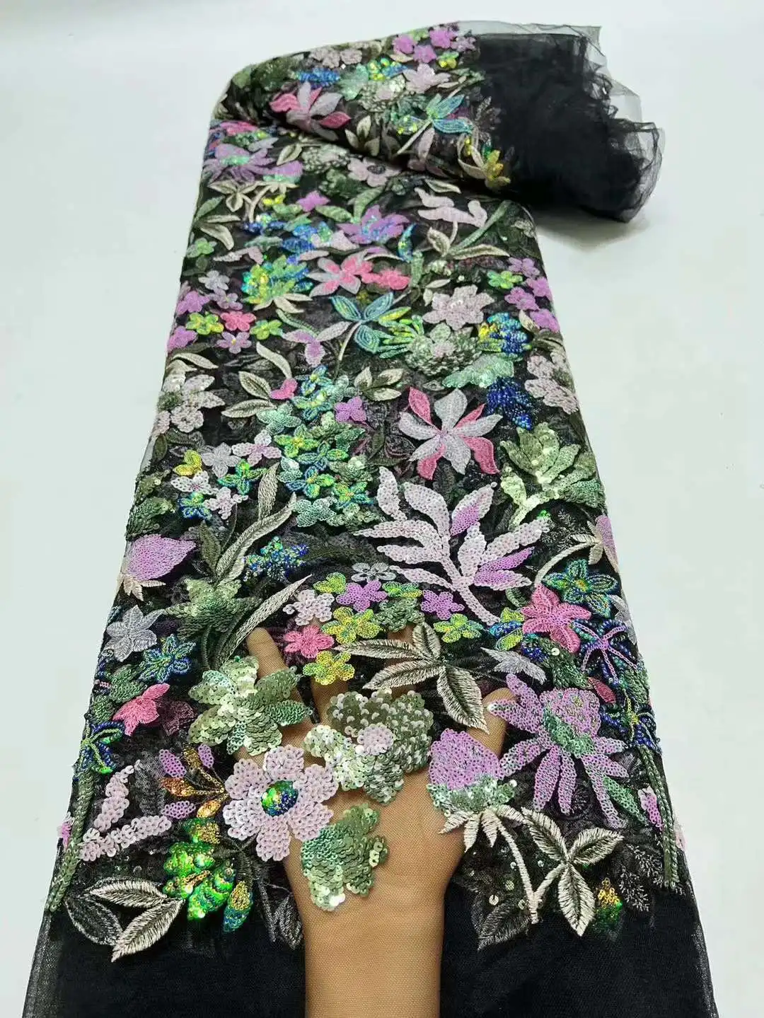 

Pretty Mulitcolor Sequins Embroidery Fabric French Tulle Net African Nigeria Lace Fabric For Evening Dresses Weddings Party