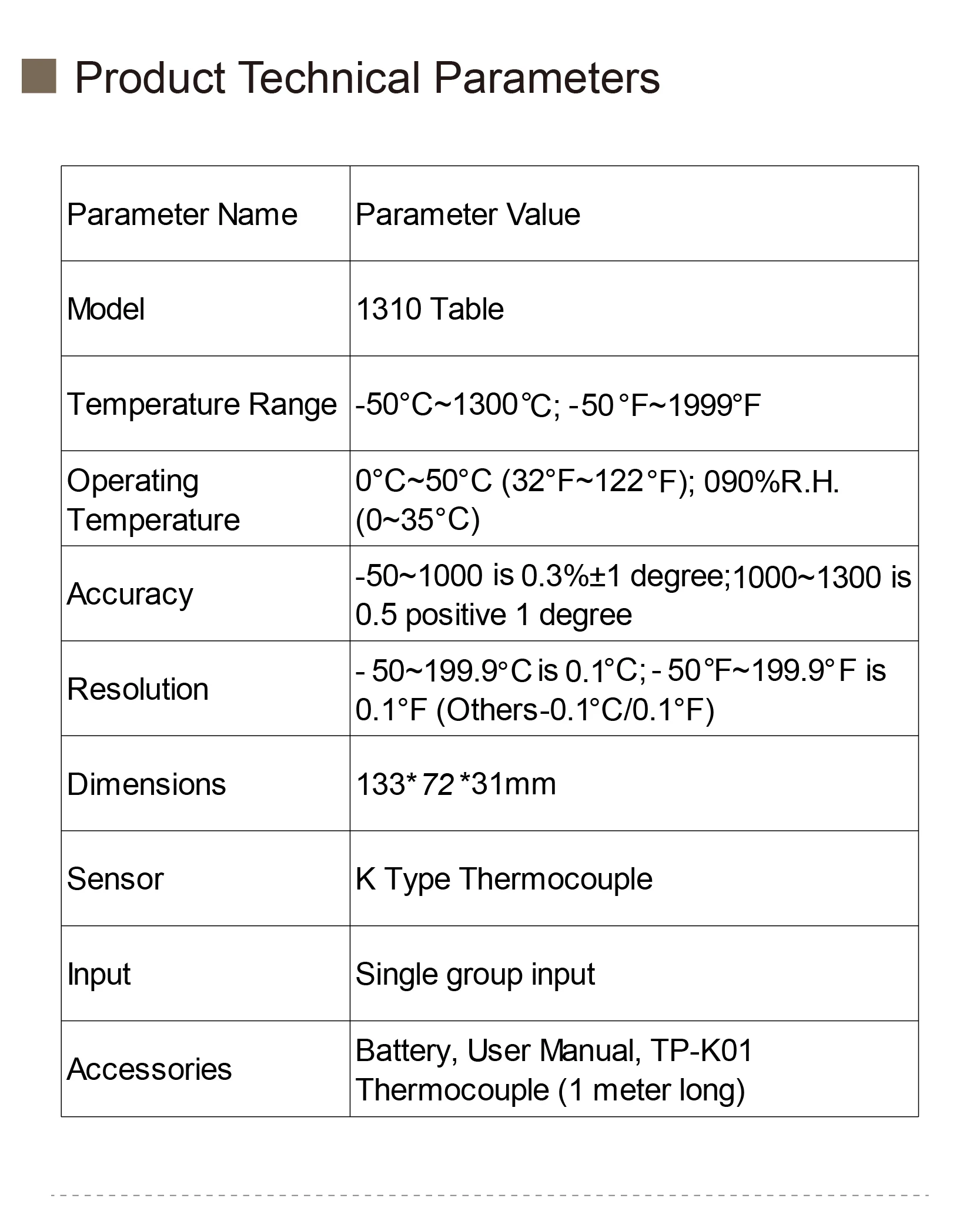 1310 Handheld K Thermocouple Thermometer ‑50~1300°C Digital Temperature Meter fo