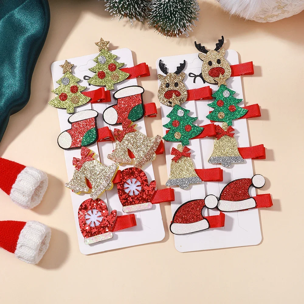 8pcs Christmas Baby Hair Clip Set Girls Kids Christmas Decor Supplies New Year Party Decorations Hair Accessories Wholesale Gift