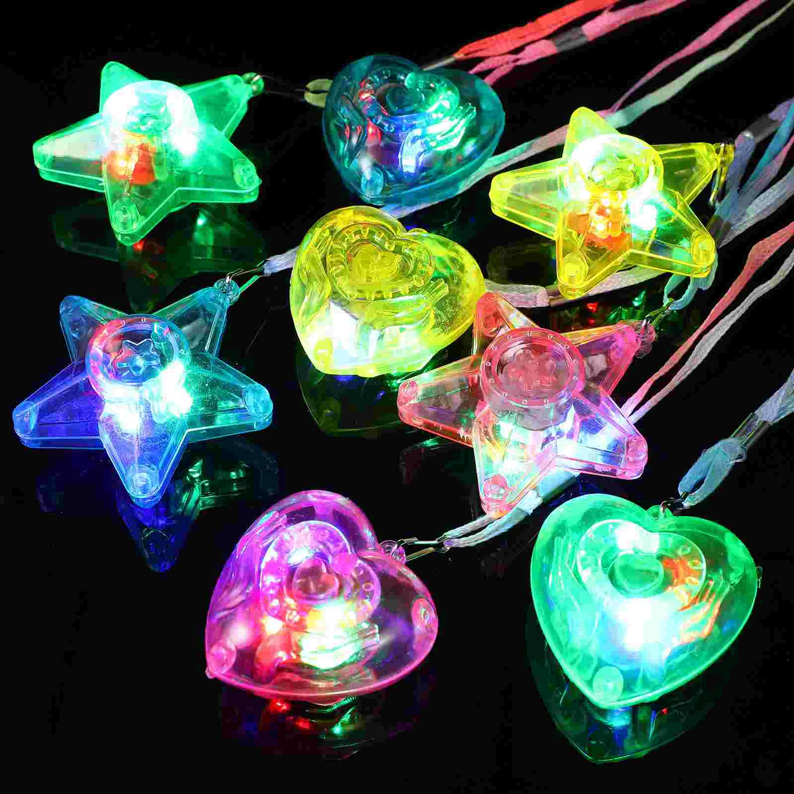 Star Heart LED Light Up Necklaces For Kids Adults Sparkle Plastic Neck Chains Shining Pendant Kids Party Favors