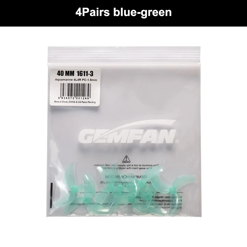 4 Pairs Gemfan Lightweight 40mm Three-Blade Propellers (1.5mm Hub)