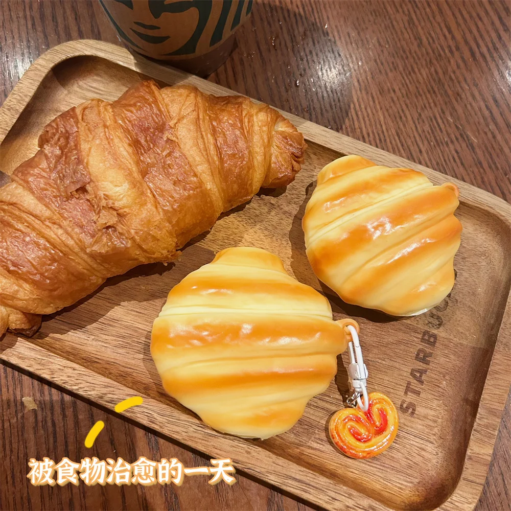 3D Croissant Silicone Earphone Protective Case With Pendant
