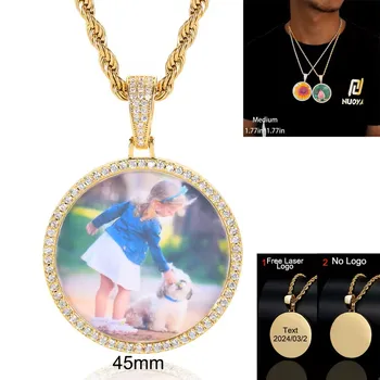 Custom Photo Necklace Circle Chain Personalized Medallion Memory Picture Pendant Solid Back Zircon Hip Hop Jewelry Free Engrave 1
