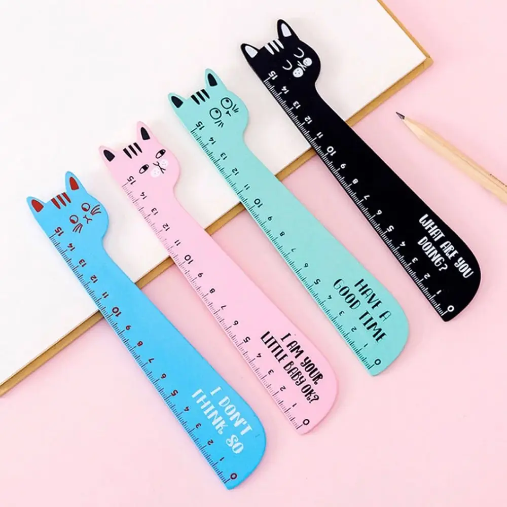 Gift Office Tool Drafting Supplies Student Stationery Wooden Ruler Animal Cat Shape Cartoon Ruler Straight Ruler