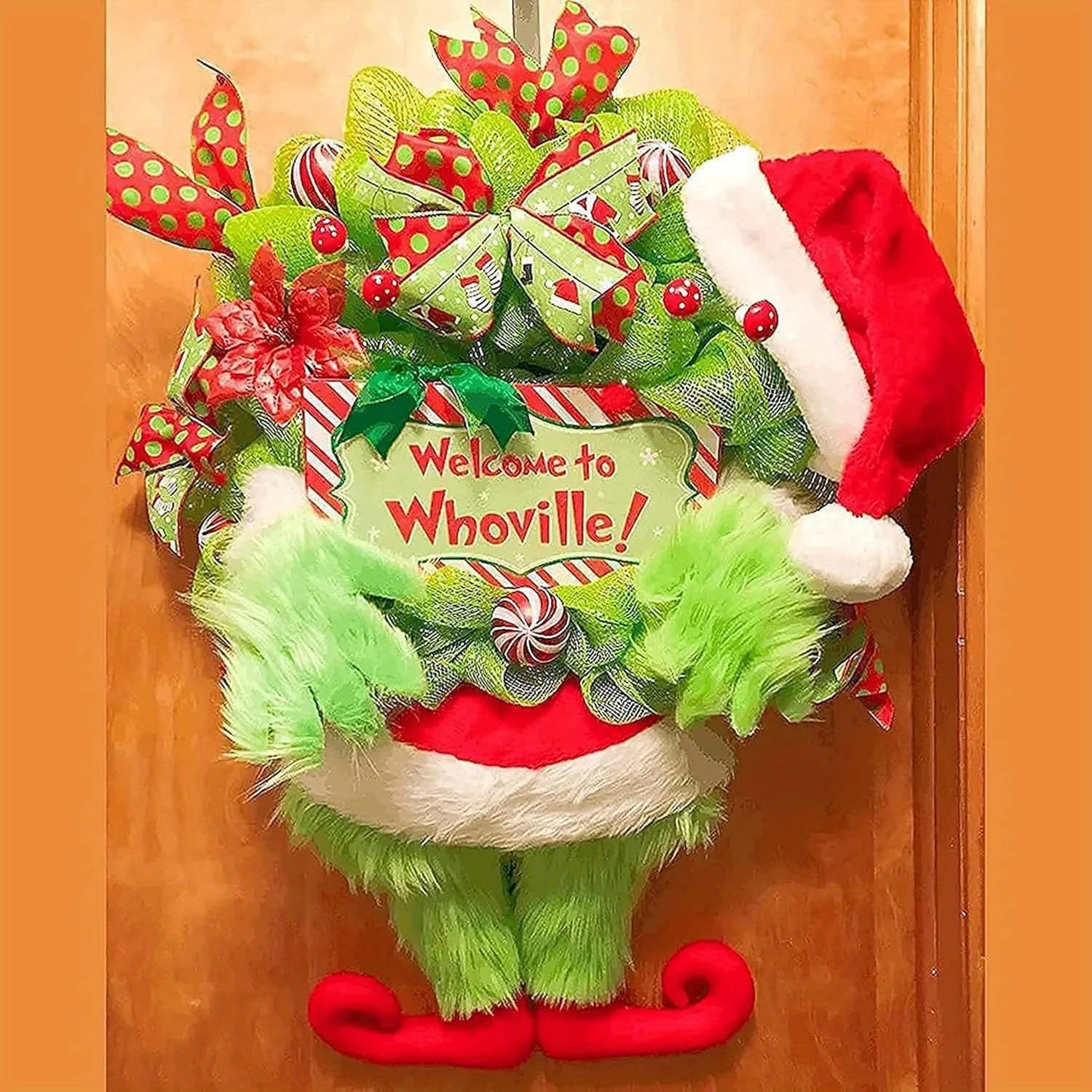 Christmas Wreath Elf Legs Welcome Sign Hanging Front Door Indoor Outdoor Home Decoration