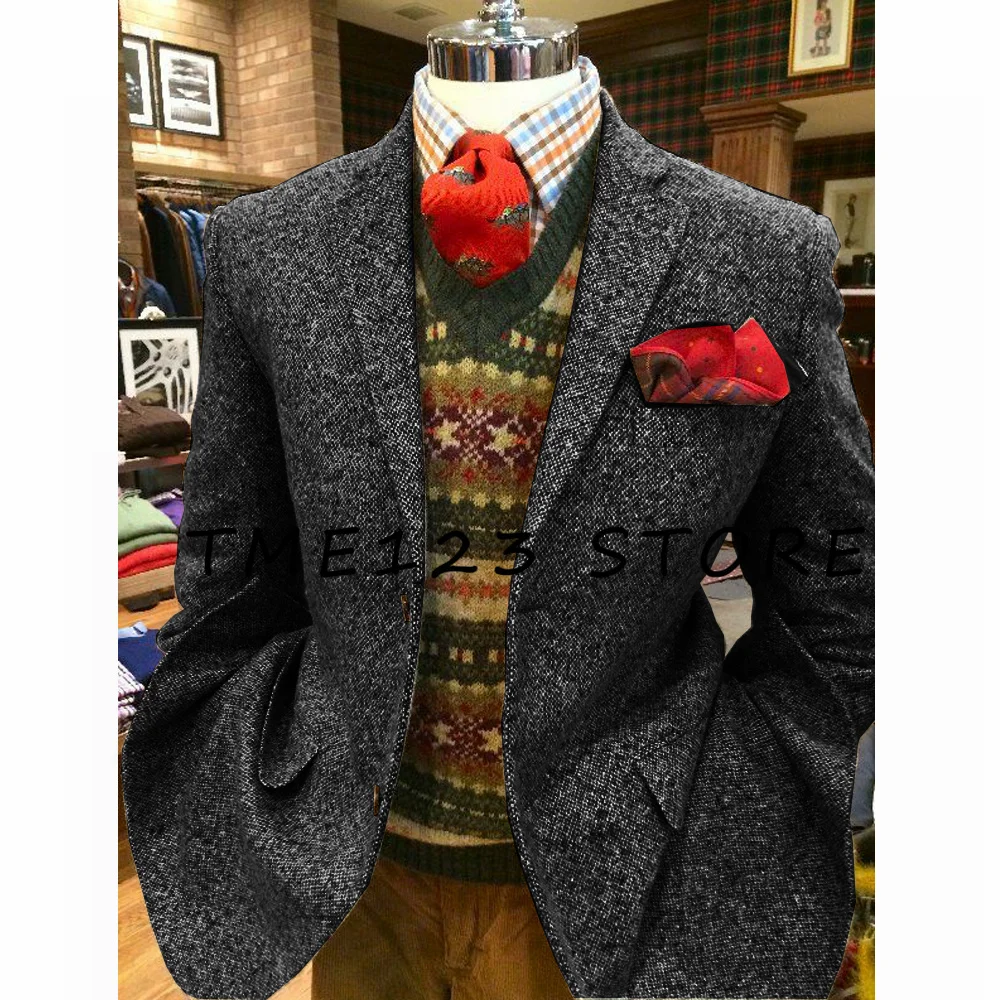 Jackets Man 2024 Men's New Herringbone Jacket Casual Single-Breasted V-Neck Male Coat Men's Coats Winter Y2k Tops Clothing