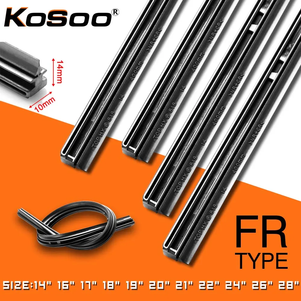 KOSOO 1PCS Car Wiper Blade Insert Natural Rubber Strip 10mm 14"16"17"18"19"20"21"22"24"26"28" Windscreen FR Wipe Car Accessories