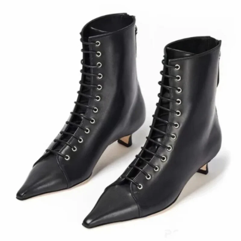 

Женские ботильоны на шнуровке спереди, элегантные ботинки на низком каблуке с молнией, размеры 43, 45, 46, для осени и зимы, 2023