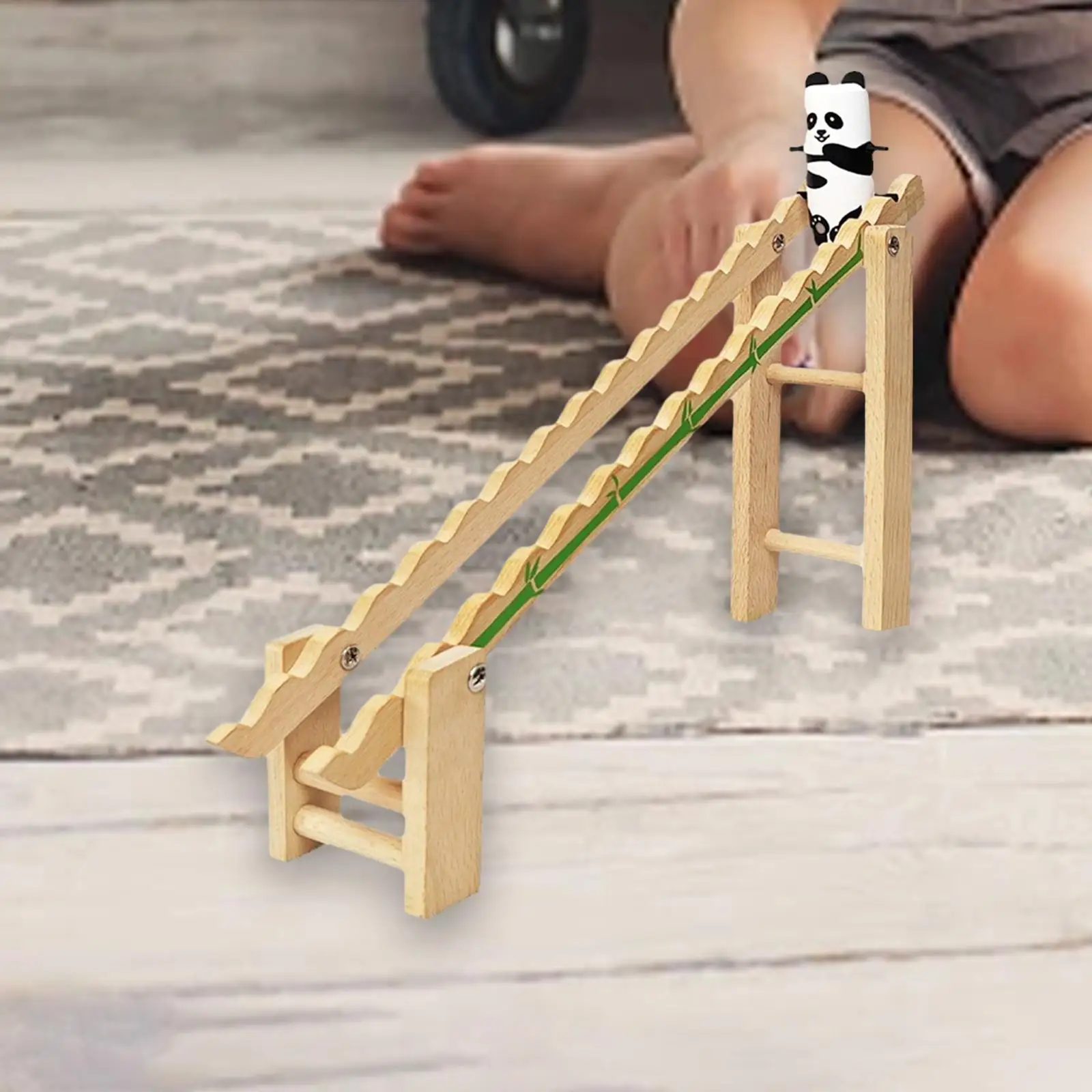 

Toddlers Panda Slide Stairs Indoor Toy Wooden Race Track Game Panda Set