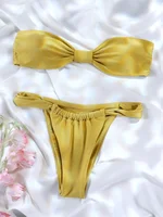 Rinabe Women's Swimsuit Solid Biquinis Off Shoulder Bikinis Women Low Waist Swimwear Pleated Bathing Suit Female Bikini Sets