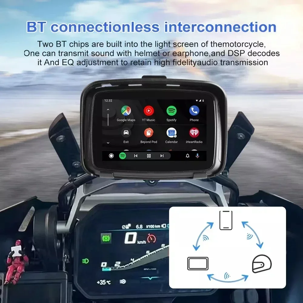 Display Motor Wireless CarPlay Monitor Android Auto Screen AirPlay AutoLink USB Music BT WIFI GPS Navigation Motorcycle CarPlay