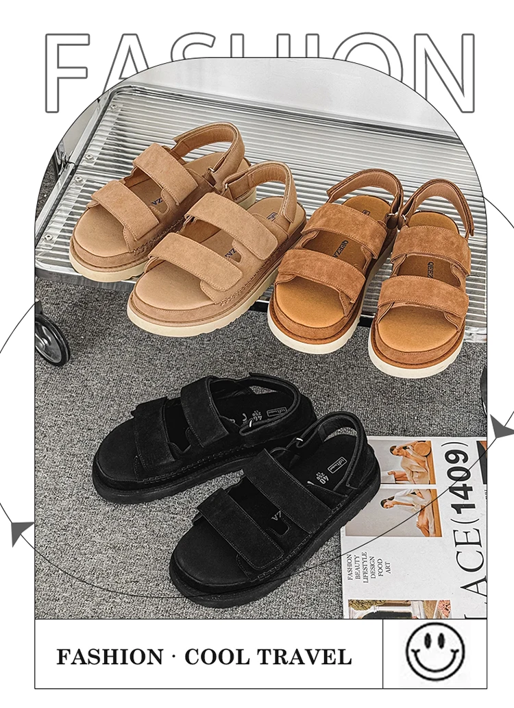 Hight Quality Summers New Street Style Genuine Leather Sandals For Men's Women Daily Outdoor Beach Dress Height Increasing Shoes S40ee4d2f7943401495c98543a5eeeeeaX