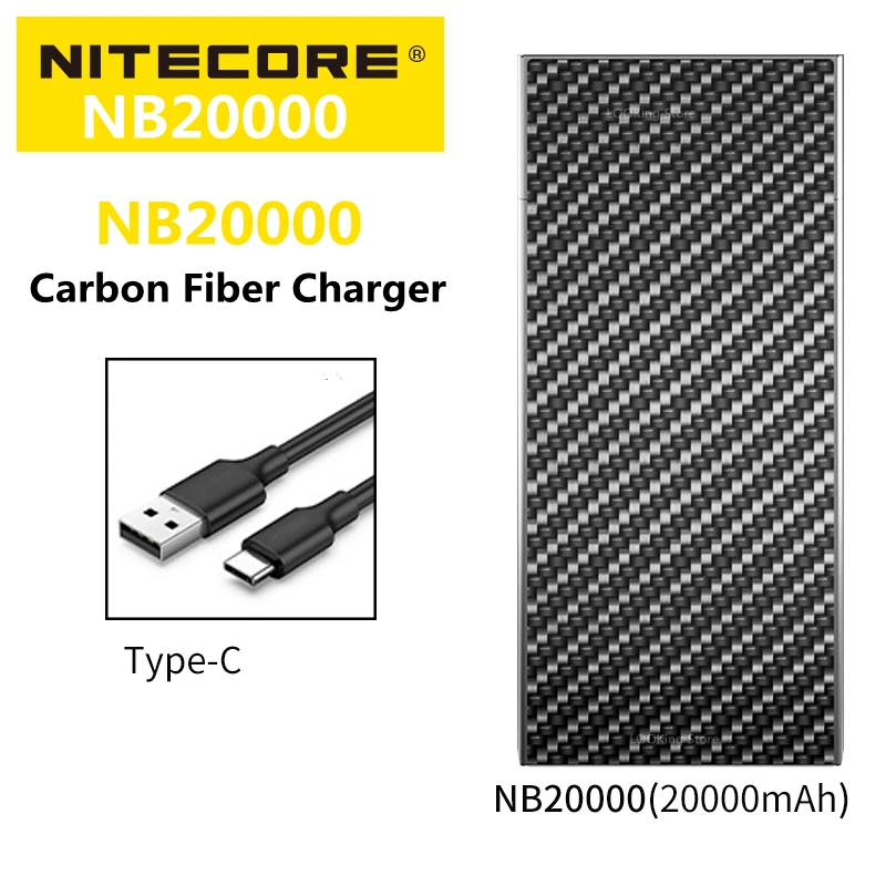 

Nitecore NB20000 Interwoven Carbon Fiber Sheets Portable Charging QC USB 4 Port 20000mAh Power Bank Built-in charger