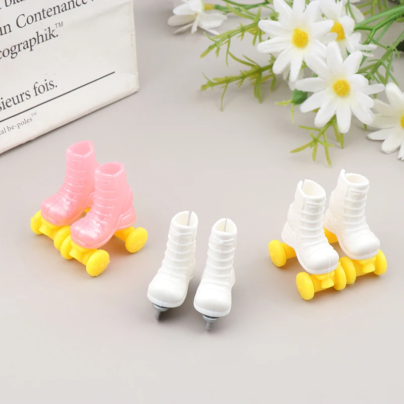 Mini Pink and White Roller Skates for Dolls - Fashionable Short Boots Toy Accessories