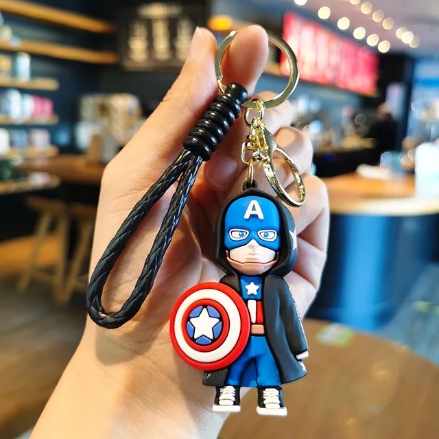 Anime Keychain Cute Marvel America Captain Spider Man Iron Man Kawaii High  Appearance Cartoon Silica Gel Keychain Girl Toys