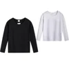 2024 Fashion Spring Autumn 2-12T Years Children's Black White Sweet Long Sleeve O Neck Unisex Kids Girl Boy Basic T-Shirt 1