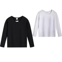 2024 Fashion Spring Autumn 2-12T Years Children's Black White Sweet Long Sleeve O Neck Unisex Kids Girl Boy Basic T-Shirt 1