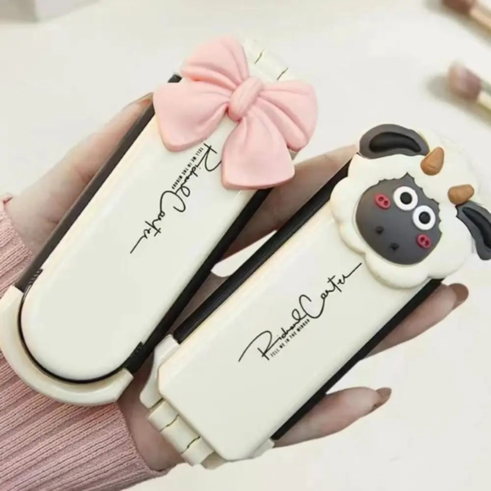 Cartoon Lamb Mini Folding Massage Comb Anti-Static Portable Travel Hair Brush with Mirror Makeup Tool