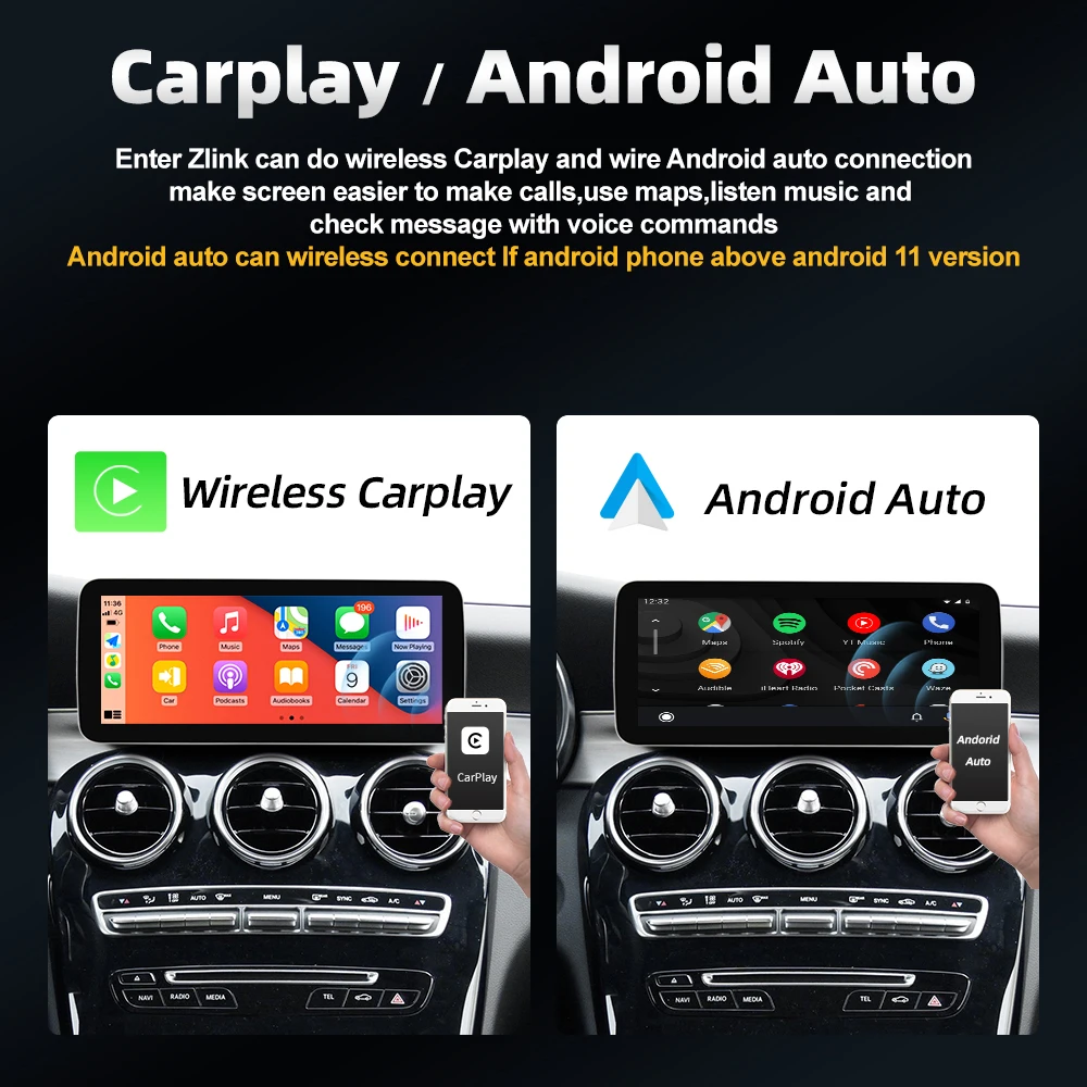 NINETOM Kit De Reequipamiento Inalámbrico Carplay Decodificador Para Mercedes Benz NTG5.0 C GLC Cla Gla Clase W205 2015 2018 Ano Soporte Android