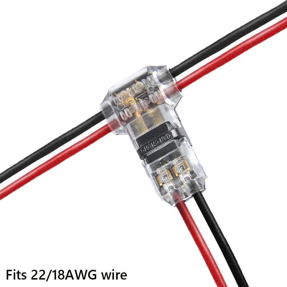 STONEGO T 유형 2핀 퀵 스플라이스 스카치 잠금 와이어 커넥터 터미널 압착 22-18AWG 배선 LED 스트립 자동차 오디오 케이블