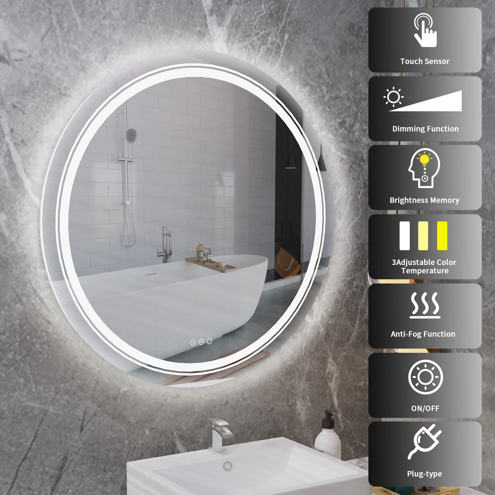 USHOWER Espejo de pared redondo dorado de 36 pulgadas, espejo circular con  marco de metal para decoración de baño, dormitorio, sala de estar y entrada