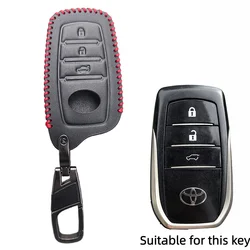 Premium Leather Car Key Cover Case (3 Button Red Line)