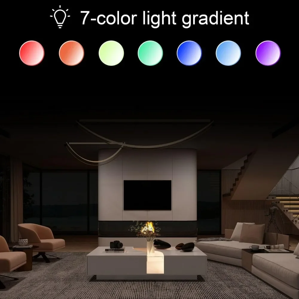 Modern Coffee Table with Lights & Glass Tabletop, Living Room Coffee Tables with 2 Drawers, Central Table with Storage 5