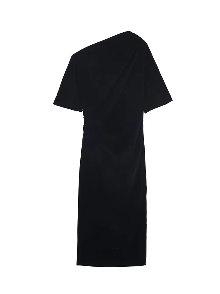 Elegant Off-Shoulder Long Dress For Ladies Sexy Slim Short Sleeve Velvet Solid Dress Women Fashion New Casual Party Outfit