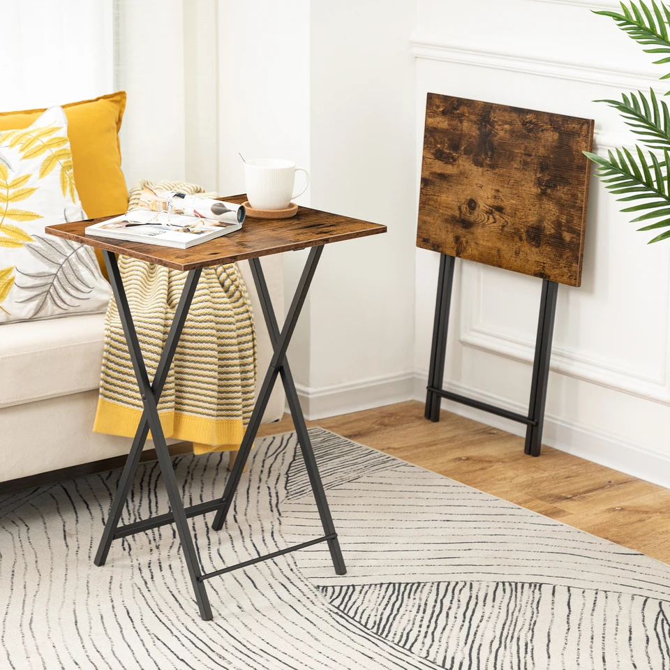 Set of 2 Folding Side Tables with Vintage Style