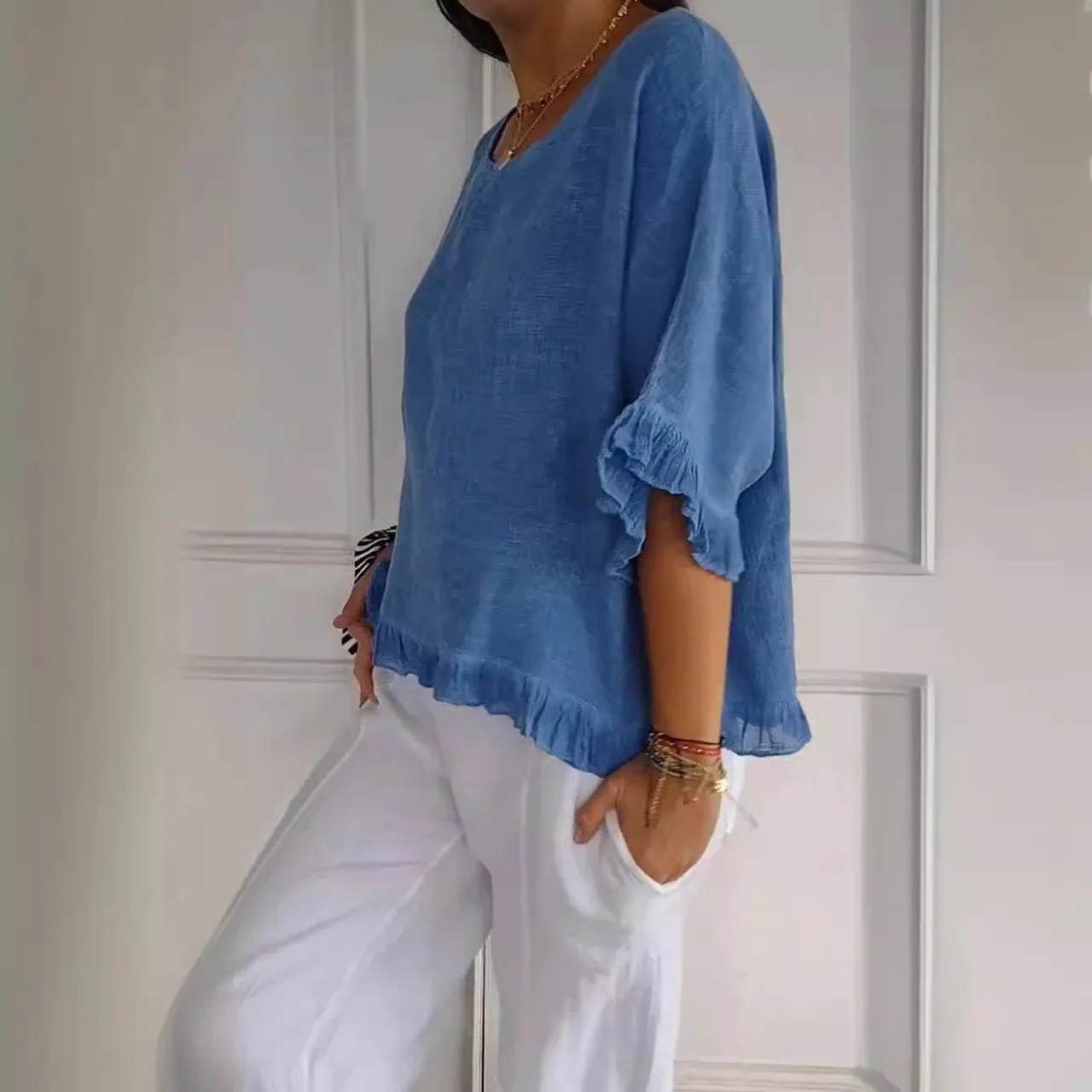 Cotton Linen Summer Blouse for Women