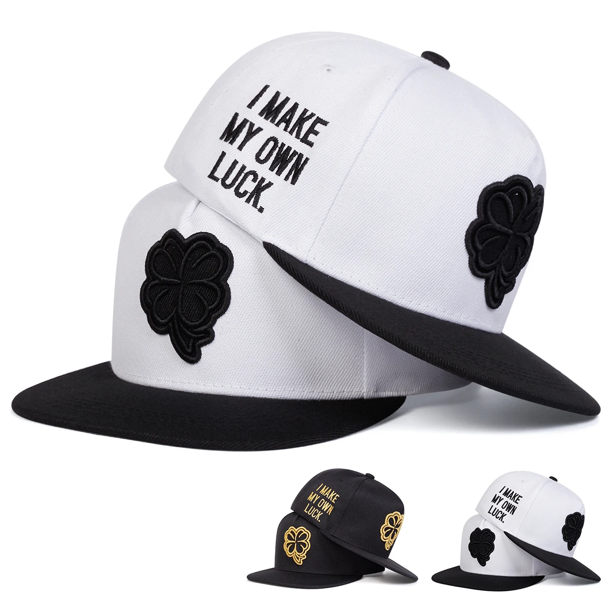 Unisex Hip-Hop-Hüte mit vierblättriger Kleeblatt-Stickerei, für Frühling und Herbst, für den Außenbereich, verstellbar, für Sport, Freizeit, Baseballkappen, Sonnenschutzhut – Detail 1