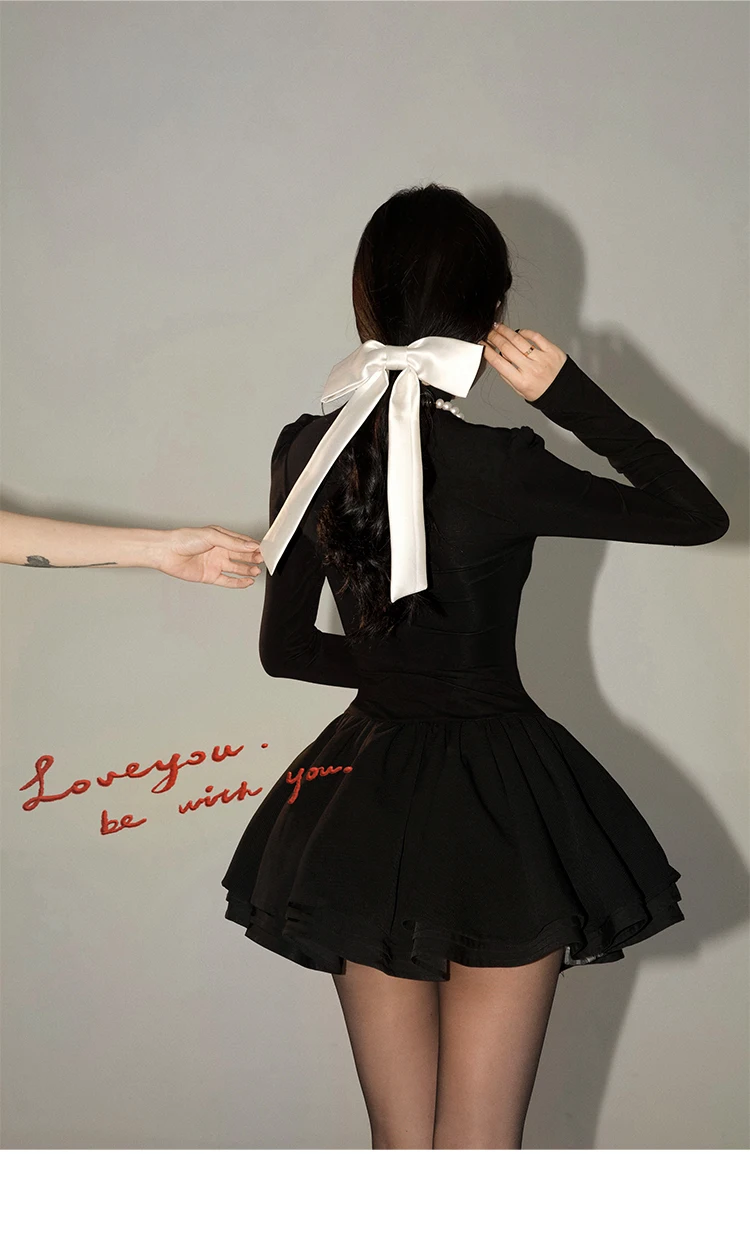 Elegant Solid Knitted Dress Women Long Sleeve Half High Collar A-line Mini Dresses Autumn Winter Birthday Party Vestidos Trend