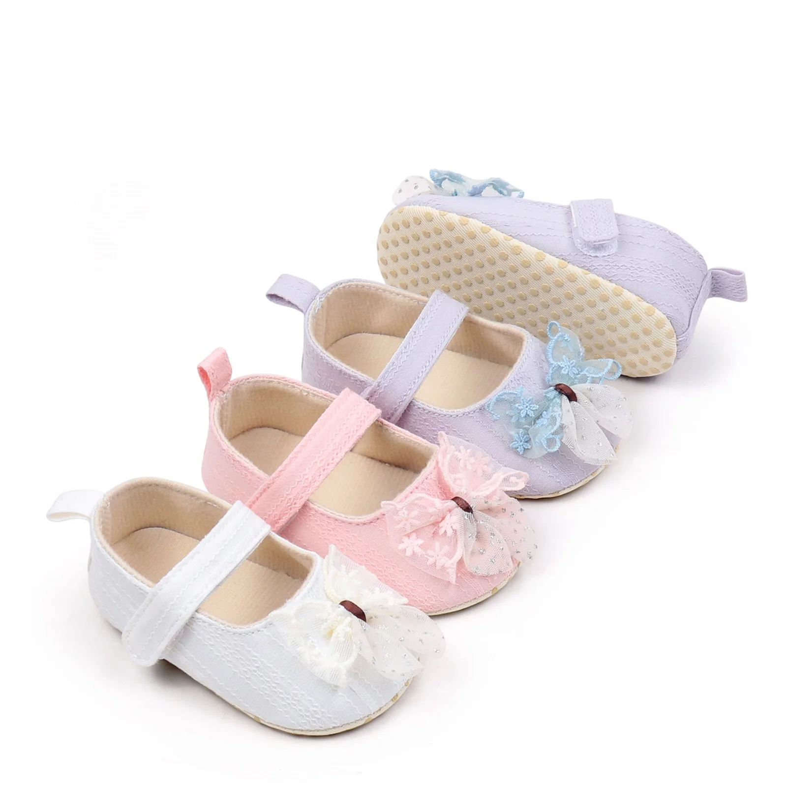 BeQeuewll Cute Baby Girls Shoes Mary Jane Flats Crib Shoes Princess Bowknot Toddler Dress Hook and Loop First Walker