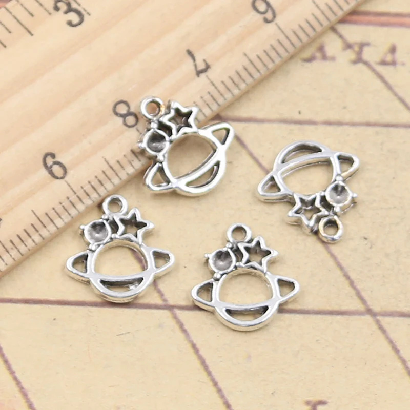 30 stücke Charms Planet Funken Stern Erde Saturn 12x12mm tibetische Silber Farbe Anhänger antiken Schmuck machen DIY handgemachtes Handwerk