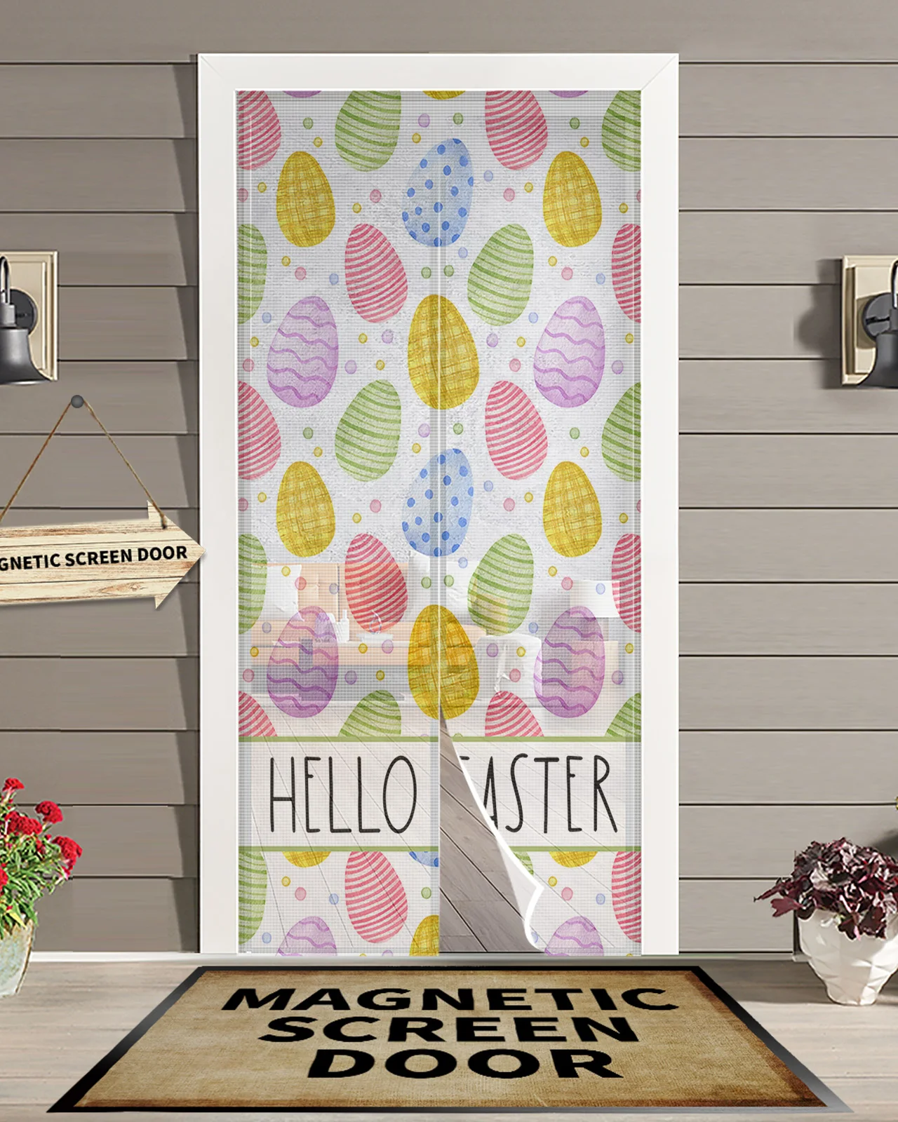 부활절 컬러 부활절 달걀 주방 커튼 자기 모기장 커튼 여름 침실 방충 문 커튼 
