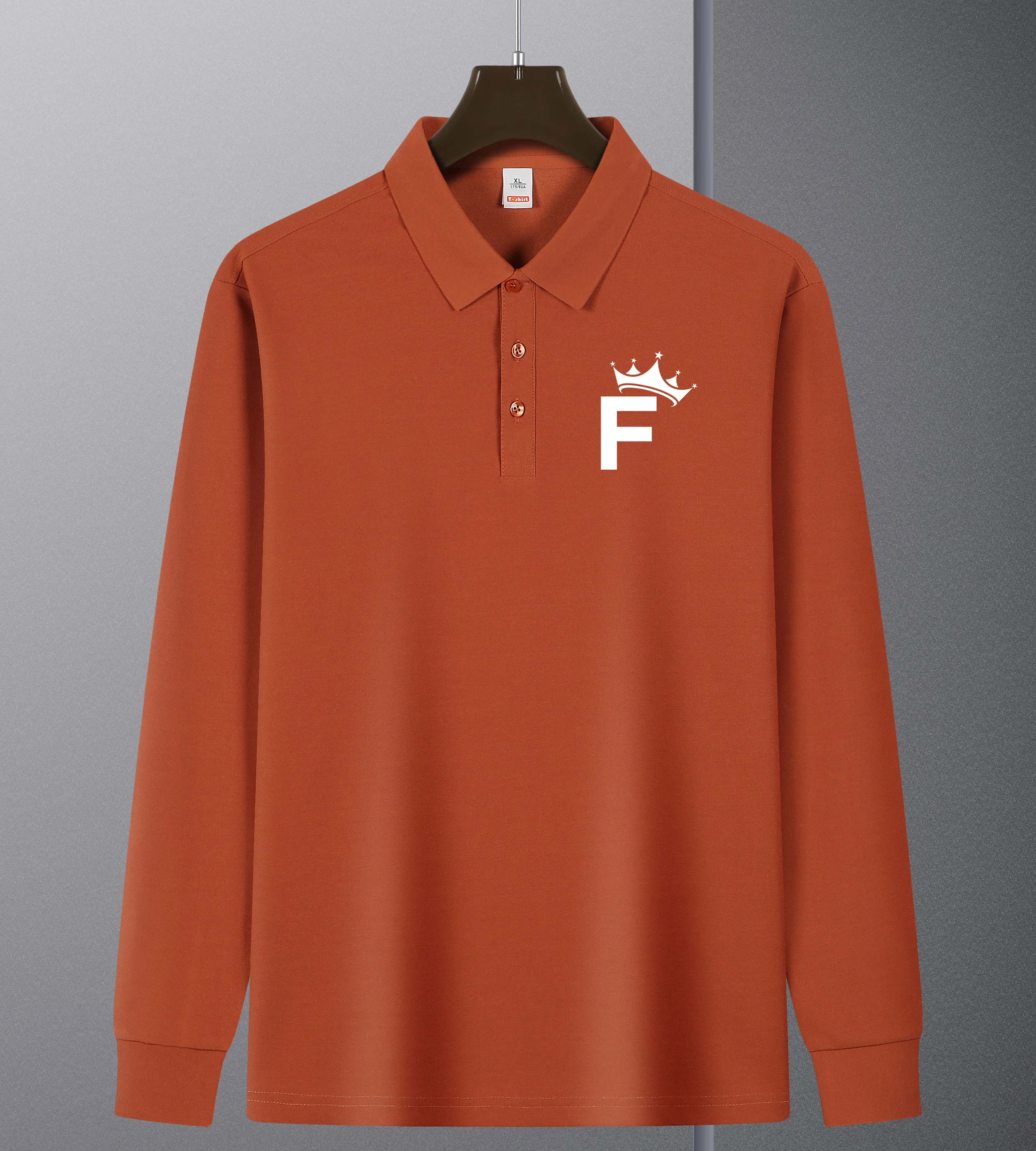 The Letter F Has A Crown Pattern Men Revers Polo Shirt Autumn Fashionable Soft Shirts Casual Sport Clothes All-Match Mans Top