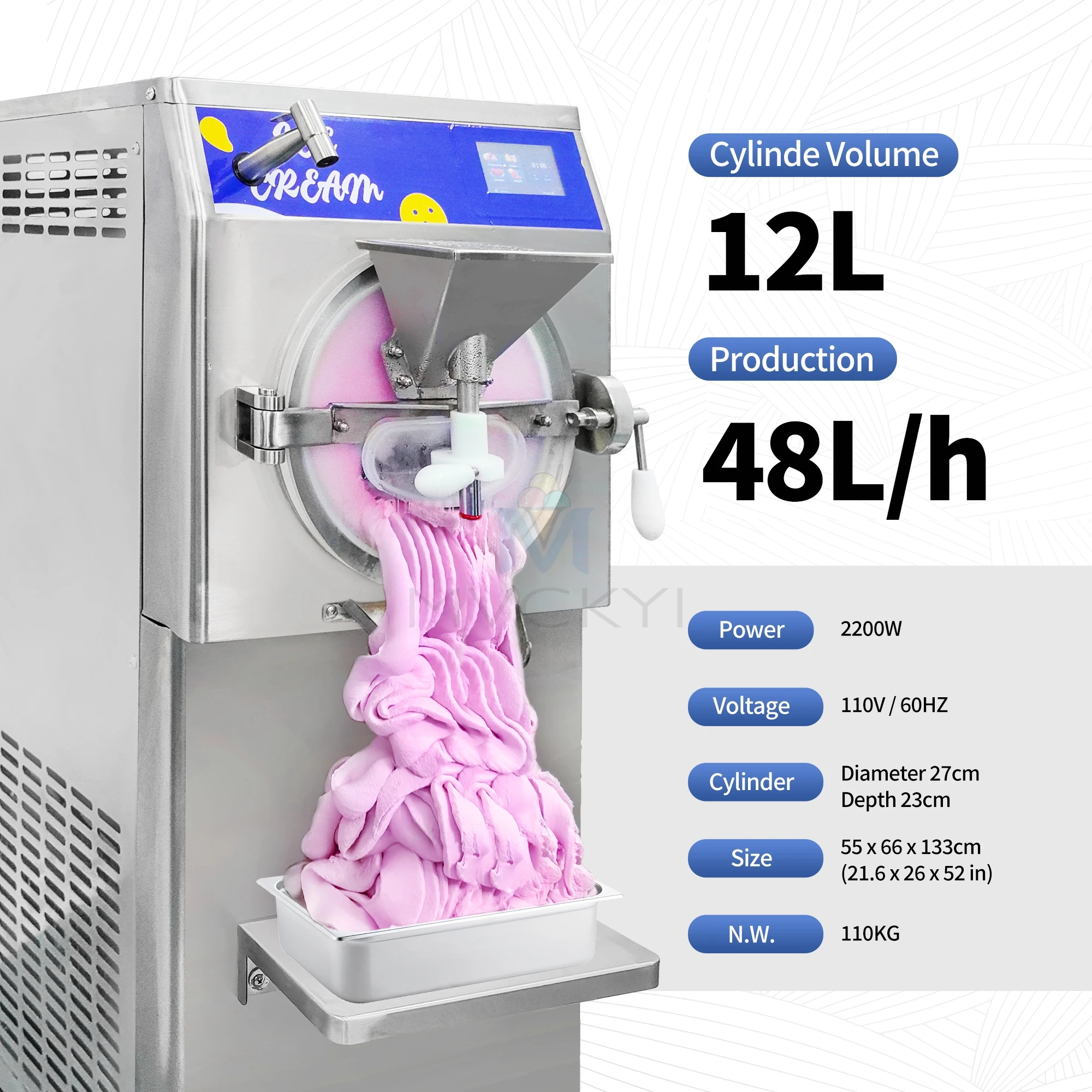 

Mvckyi 48L/H Commercial Full Automatic Greatone Hard Ice Cream Machine/Frozen Fruit Slush Making/Yogurt Gelato Maker