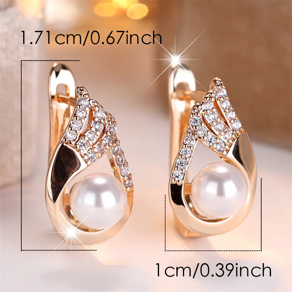 Round Simulated Pearl White Zircon Hoop Earrings For Women Vintage Gold Silver Color Ear Buckle Wedding Jewelry Versatile Gifts