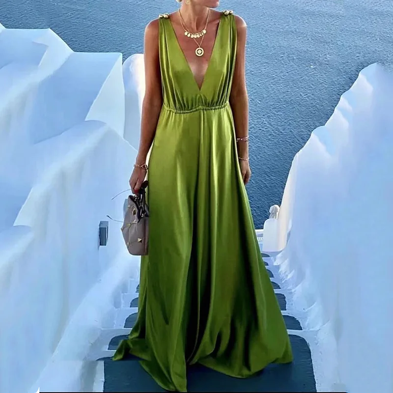 Vestido de falda circular con hombros descubiertos y bolsillos Tahití Tallas Grandes