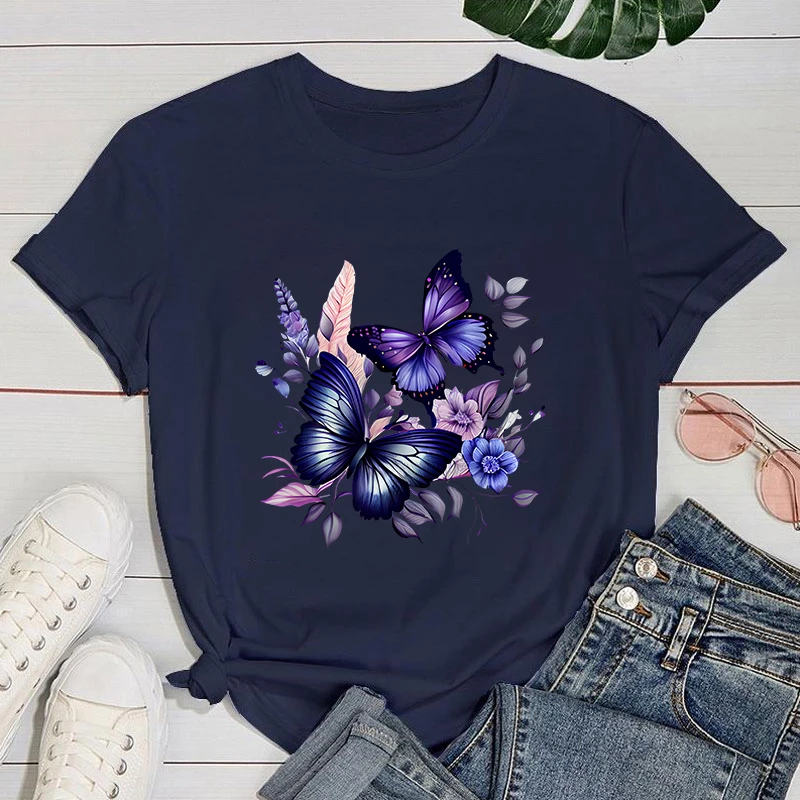 (Premium-T-Shirt) heiße Verkäufe Blumen Schmetterling T-Shirts Frauen Sommer coole kurze Ärmel Persönlichkeit Harajuku T-Shirt – Detail 6