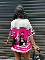 T-shirt surdimensionné pour femmes, col en v, manches courtes, Patchwork, imprimé New York 28, t-shirts décontractés, maillot de sport, de Football, Y2k, été 2