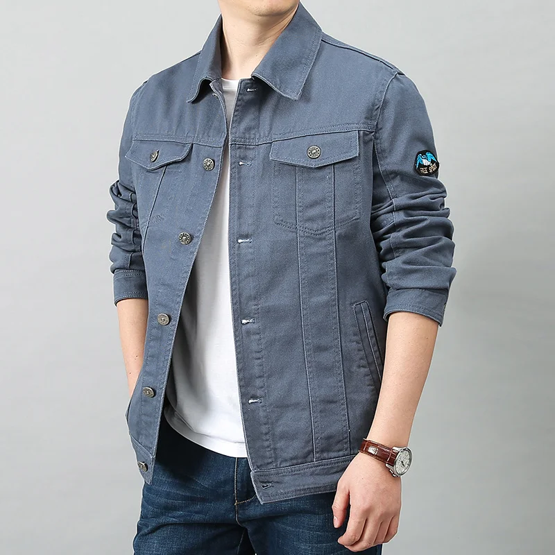 MensSpringAutumnTopCasualCottonDenimJacketTrendLapelJacket