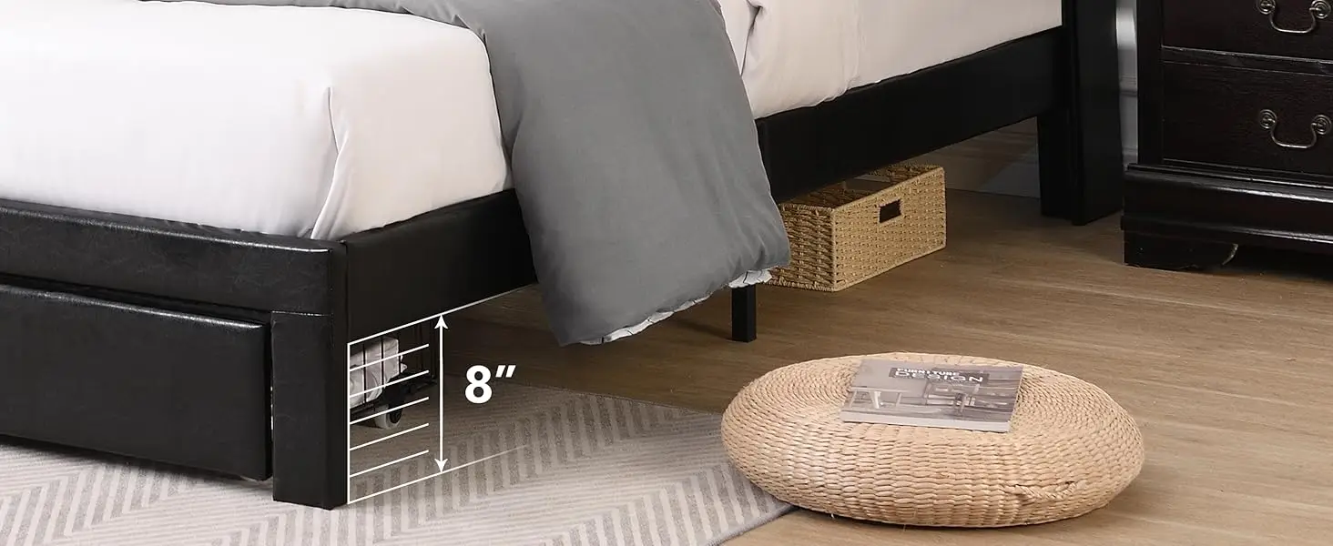 Description Picture 5 of itemUpholstered Bed Frame Queen Size with Headboard, Platform Queen Bed Frame with Storage Drawers & Charging Station, No Box Spring